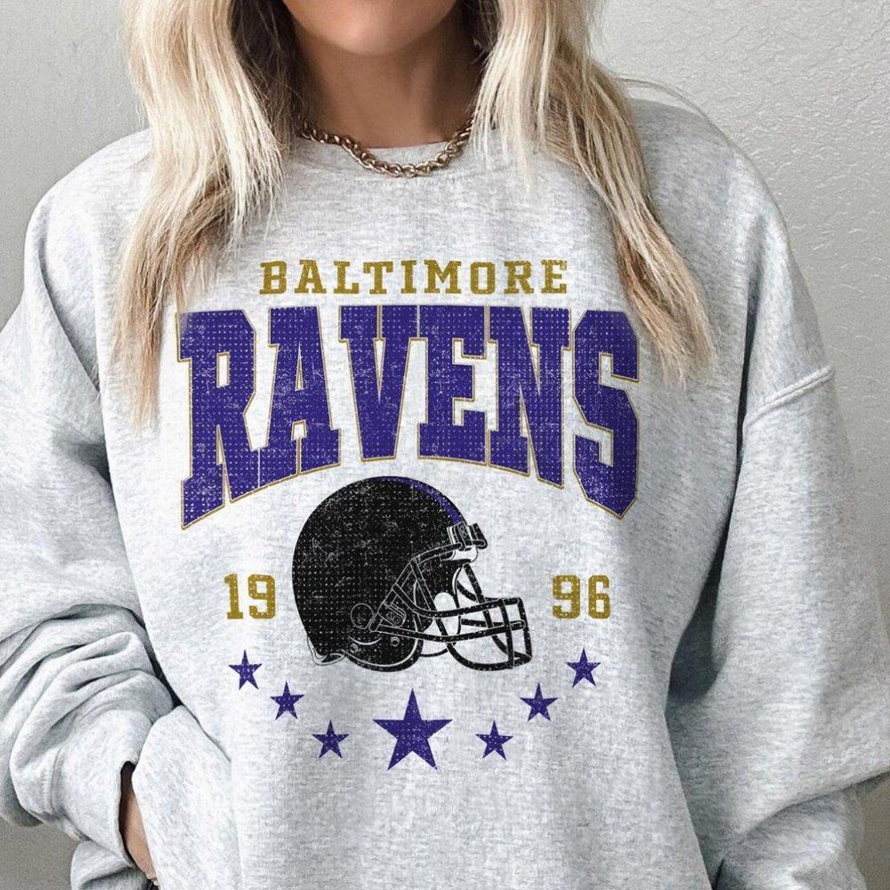 Baltimore Football Sweatshirt, Ravens Crewneck Retro Style Sweater Graphic Shirt